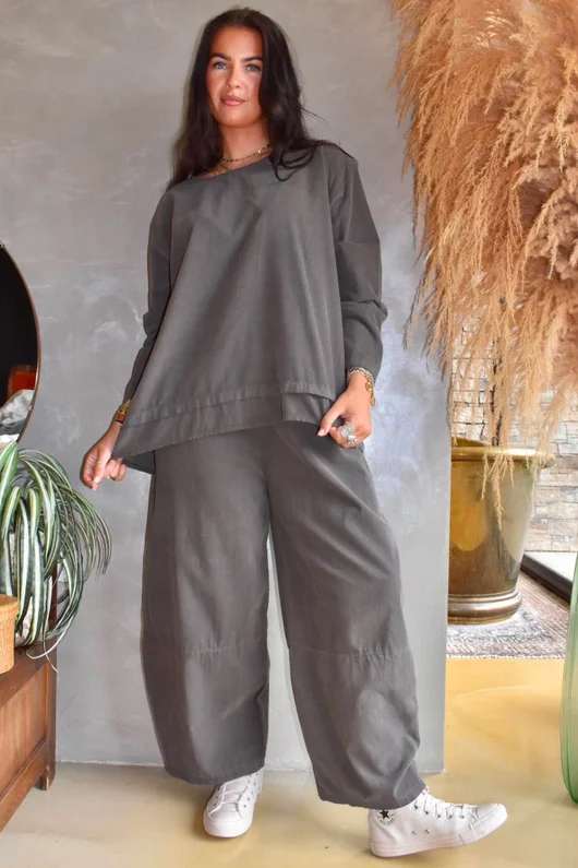 Arbi Needlecord Fold Hem Top Earth
